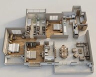 Floor plan of 3 BHK 2056 Sq. Ft. Apartment in K Raheja Vivarea Building No 3 Tower E, Mumbai