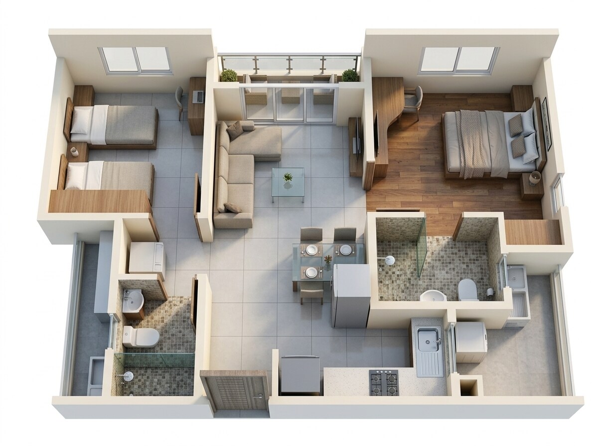 Floor plan of 2 BHK 740 Sq. Ft. Apartment in Brigade El Dorado Krypton, Bangalore