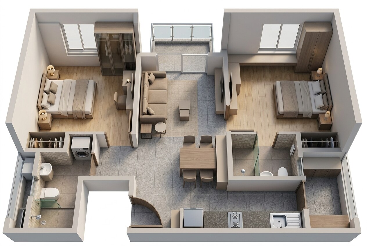 Floor plan of 2 BHK 938 Sq. Ft. Apartment in Brigade El Dorado Krypton, Bangalore