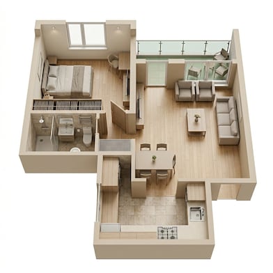 Floor plan of 1 BHK 429 Sq. Ft. Apartment in VTP Leonara Building C and F, Pune