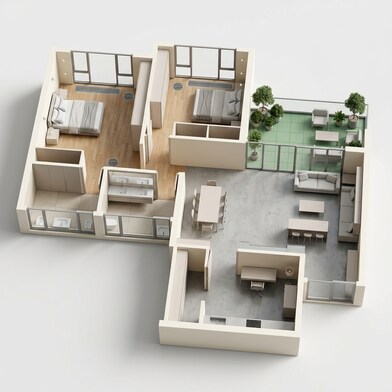 Floor plan of 2 BHK 800 Sq. Ft. Apartment in VTP Leonara Building C and F, Pune