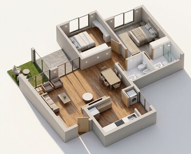 Floor plan of 2 BHK 806 Sq. Ft. Apartment in VTP Leonara Building C and F, Pune