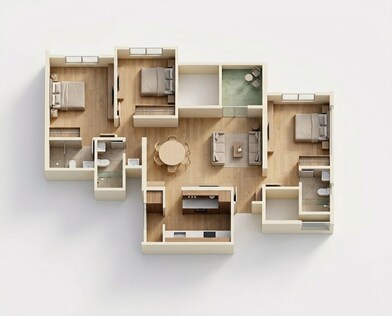 Floor plan of 3 BHK 1005 Sq. Ft. Apartment in VTP Leonara Building C and F, Pune