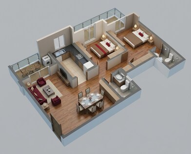 Floor plan of 2 BHK 1205 Sq. Ft. Apartment in Ashiana Anmol Phase 2, Gurgaon