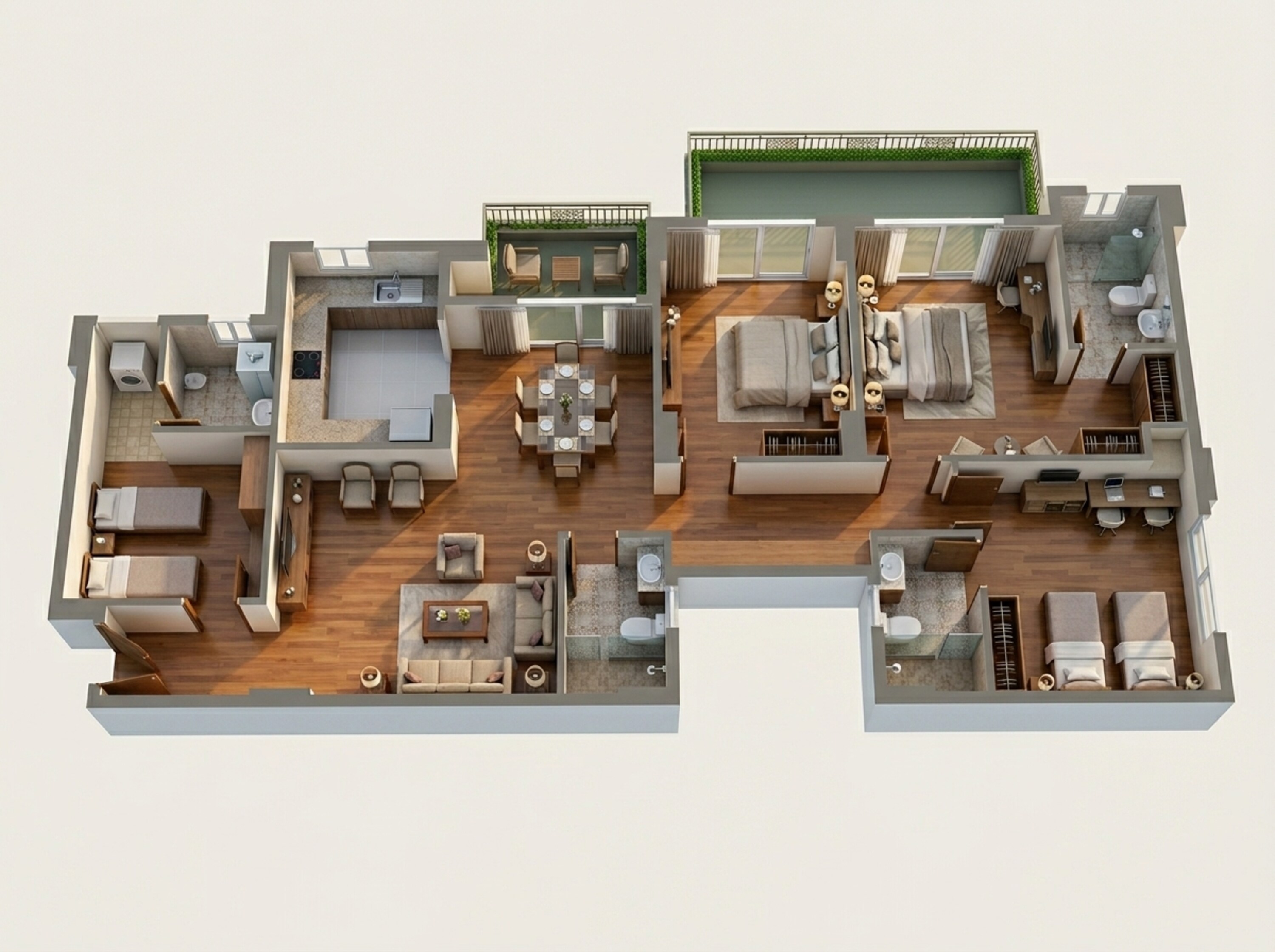 Floor plan of 3 BHK 1884 Sq. Ft. Apartment in Ashiana Anmol Phase 2, Gurgaon