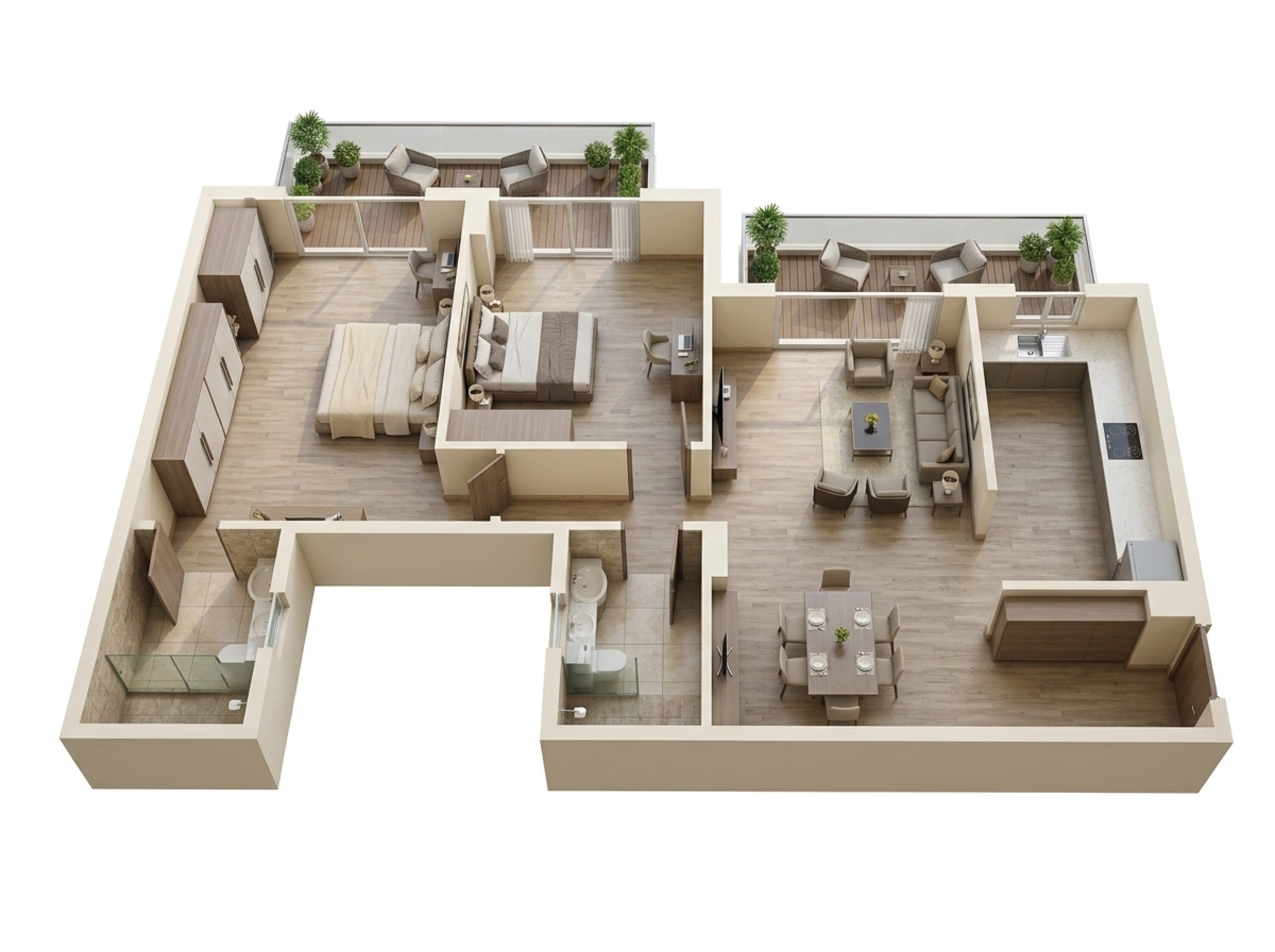 Floor plan of 2 BHK 1275 Sq. Ft. Apartment in Ashiana Anmol Phase 2, Gurgaon