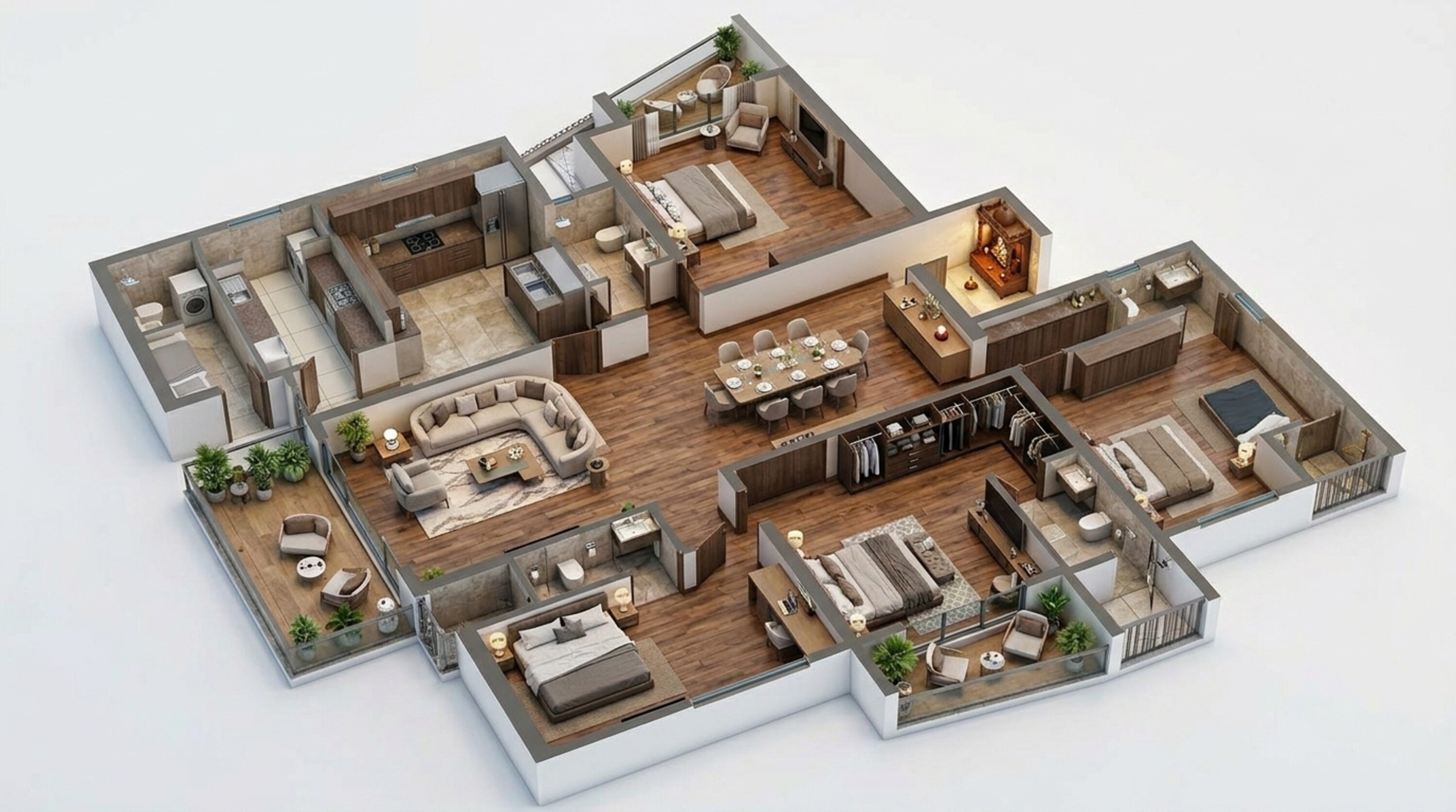 Floor plan of 4 BHK 3360 Sq. Ft. Apartment in Puravankara Purva Orient Grand, Bangalore