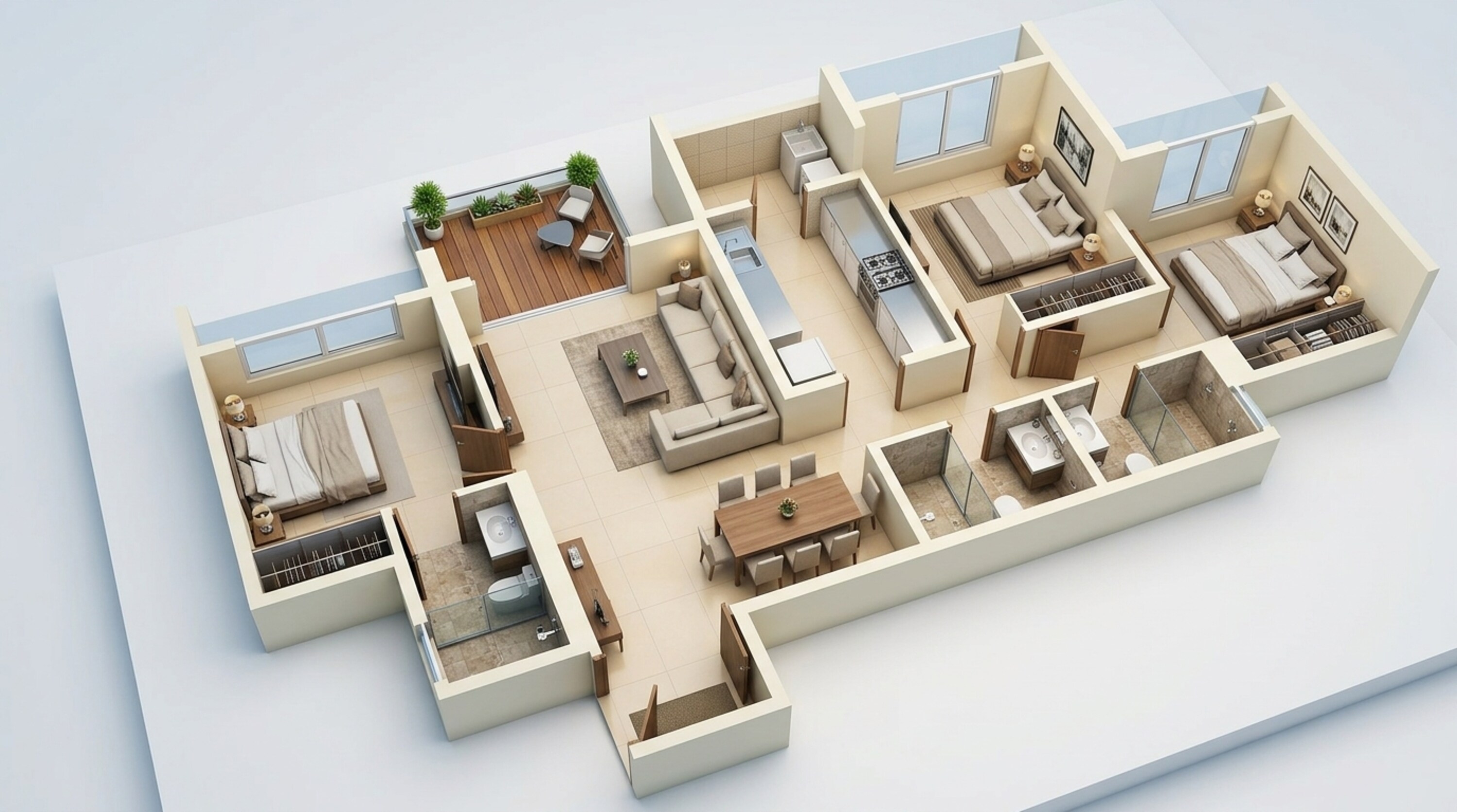 Floor plan of 3 BHK 1026 Sq. Ft. Apartment in Lodha Woods, Mumbai