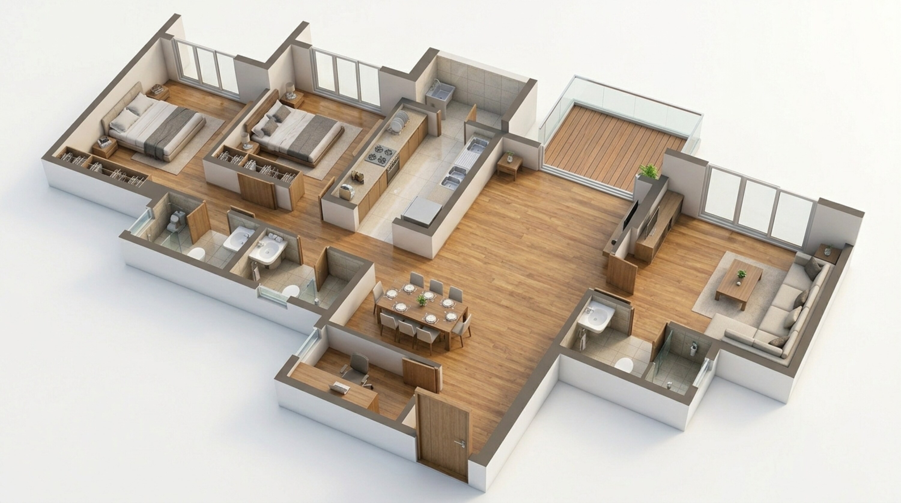 Floor plan of 3 BHK 1168 Sq. Ft. Apartment in Lodha Woods, Mumbai