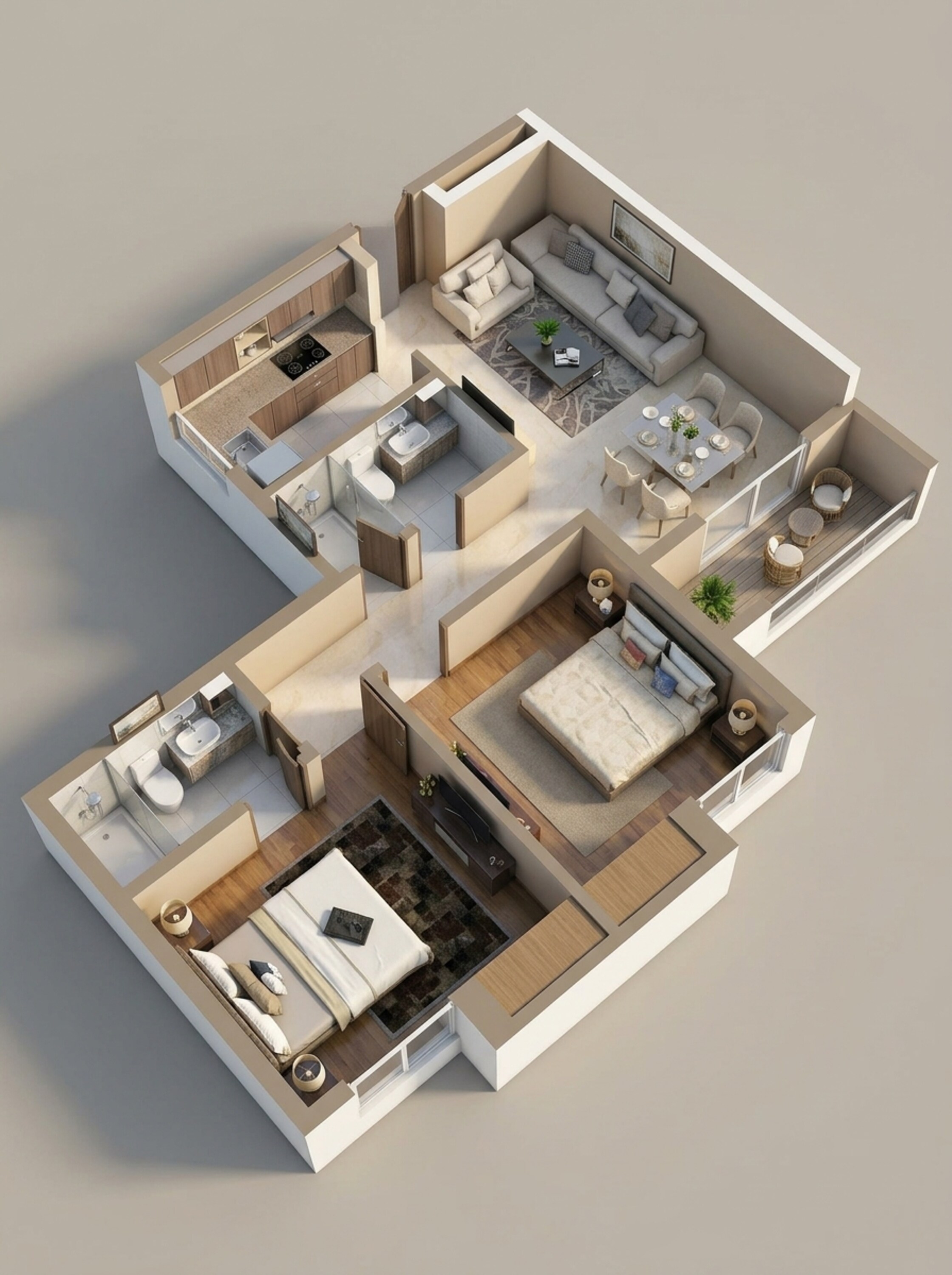 Floor plan of 2 BHK 993 Sq. Ft. Apartment in Salarpuria Amarana Residences, Kolkata