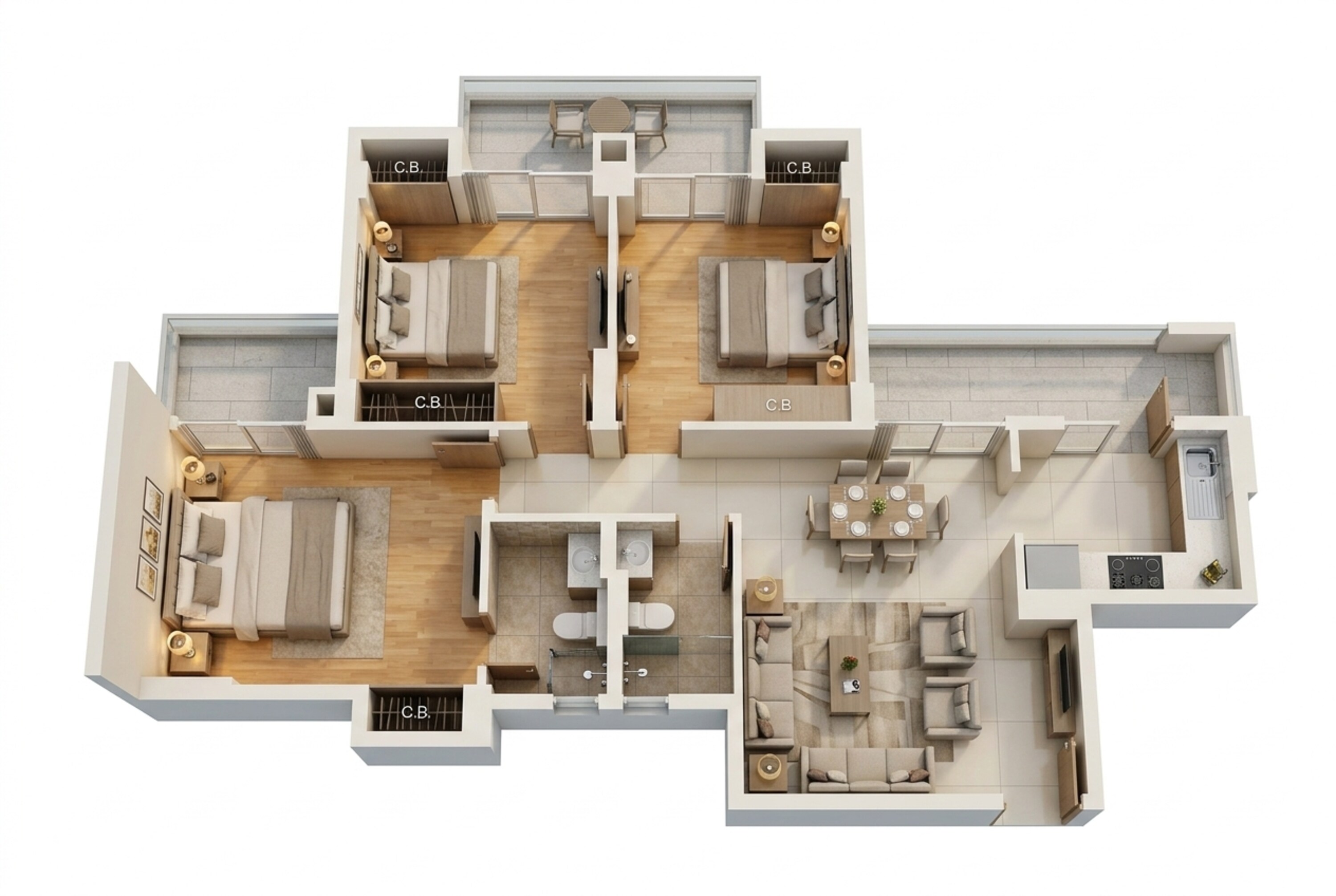 Floor plan of 3 BHK 1285 Sq. Ft. Apartment in Tata Eureka Park Phase 2, Noida