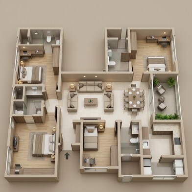 Floor plan of 4 BHK 2445 Sq. Ft. Apartment in Sobha Arbor, Chennai