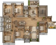 Floor plan of 5 BHK 2374 Sq. Ft. Apartment in Arihant Aleenta, Navi Mumbai