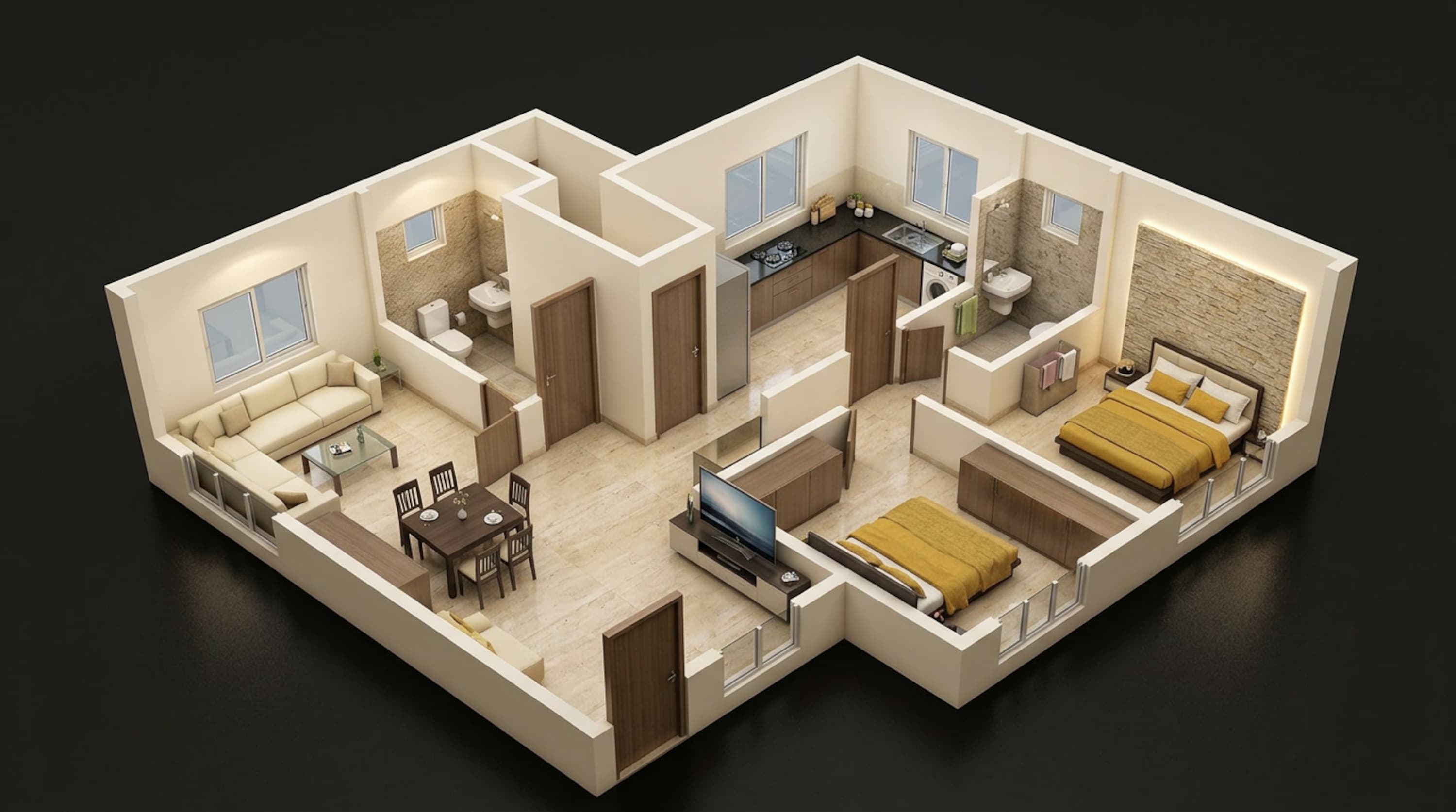 Floor plan of 2 BHK 532 Sq. Ft. Apartment in Dosti Mezzo 22, Mumbai