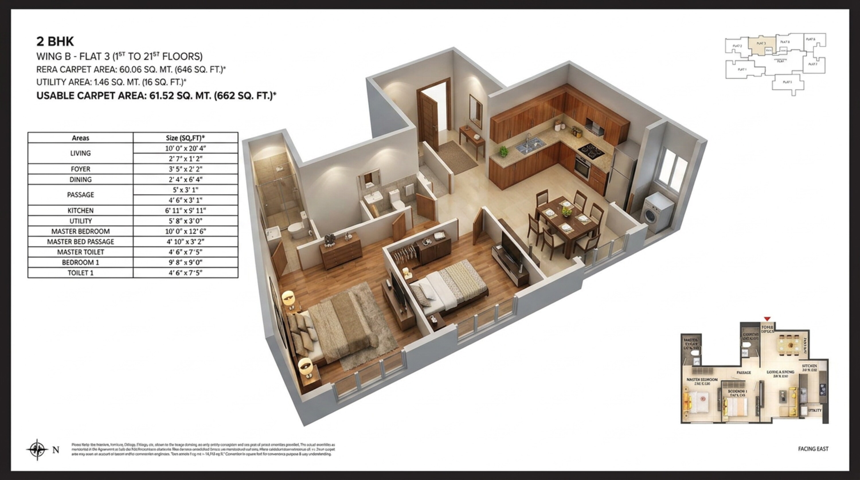 Floor plan of 2 BHK 662 Sq. Ft. Apartment in Dosti Mezzo 22, Mumbai
