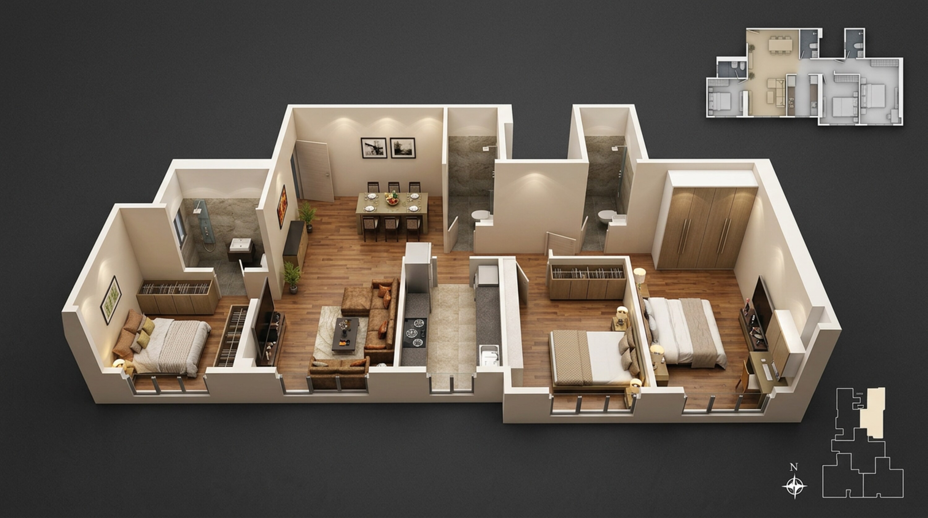 Floor plan of 3 BHK 938 Sq. Ft. Apartment in Dosti Mezzo 22, Mumbai