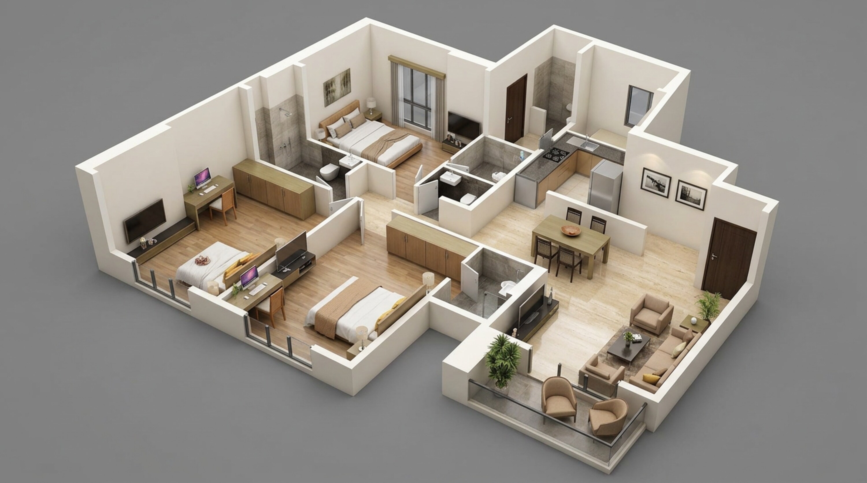 Floor plan of 3 BHK 1331 Sq. Ft. Apartment in Dosti Mezzo 22, Mumbai