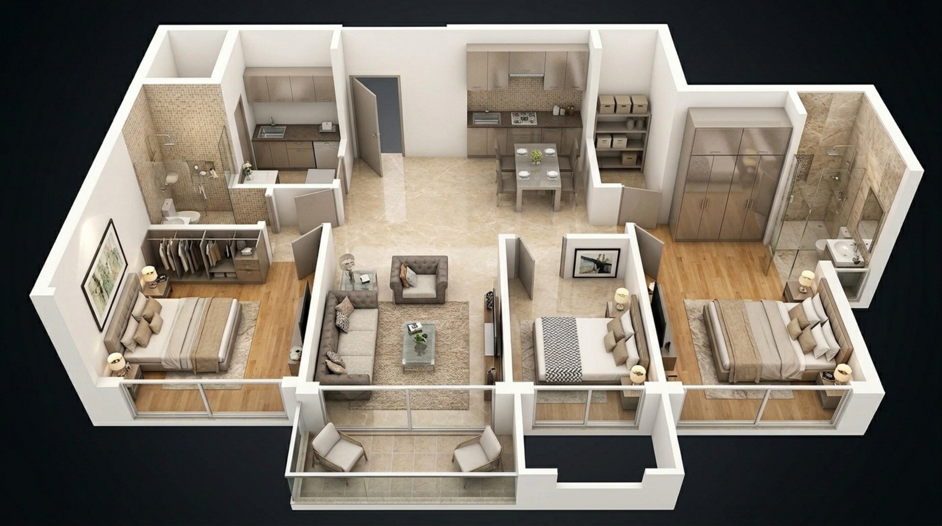 Floor plan of 2 BHK 777 Sq. Ft. Apartment in Dosti Eastern Bay Phase 2, Mumbai