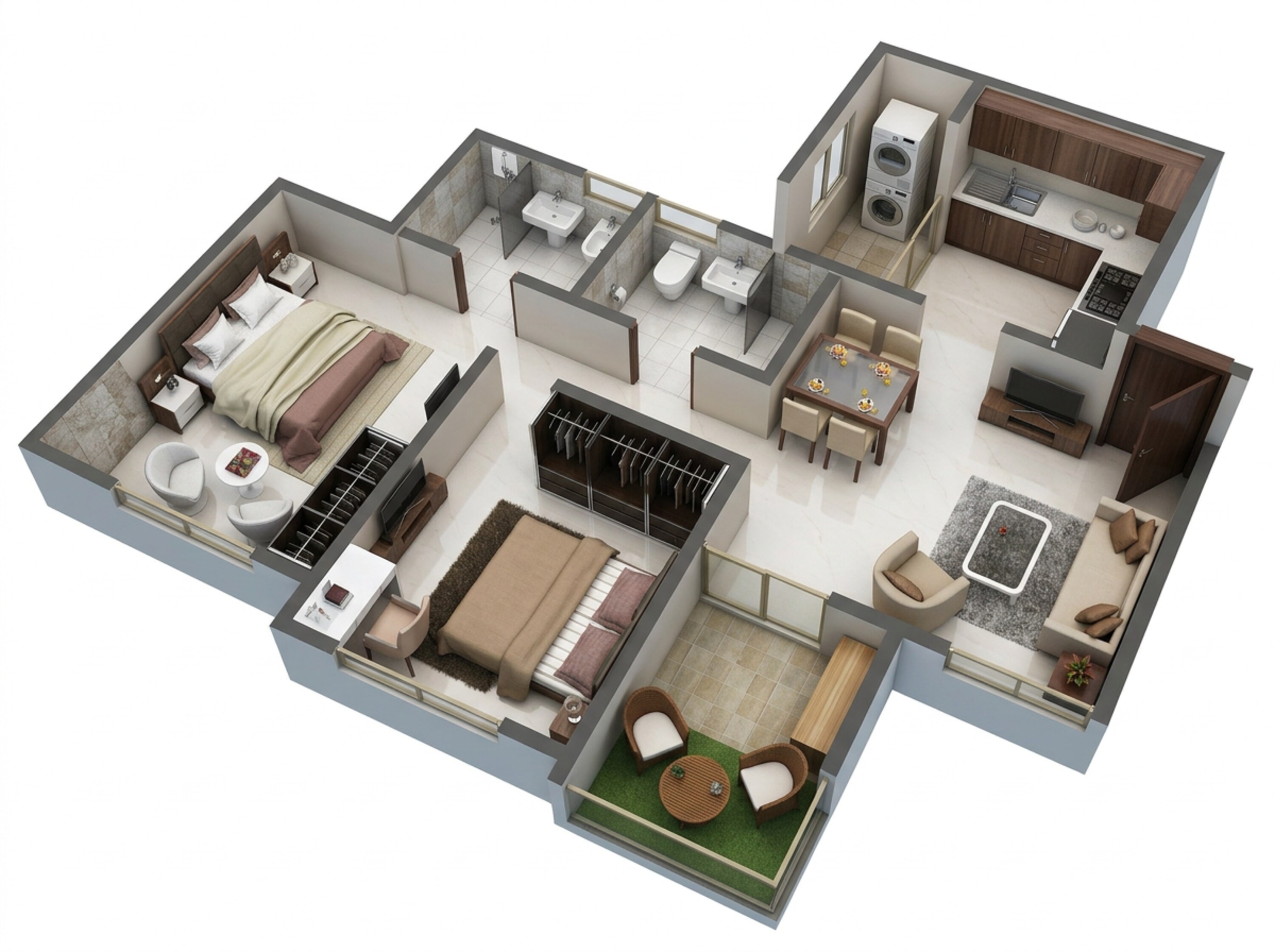 Floor plan of 2 BHK 688 Sq. Ft. Apartment in Mittal SkyHigh Towers, Pune