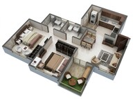 Floor plan of 2 BHK 688 Sq. Ft. Apartment in Mittal SkyHigh Towers, Pune