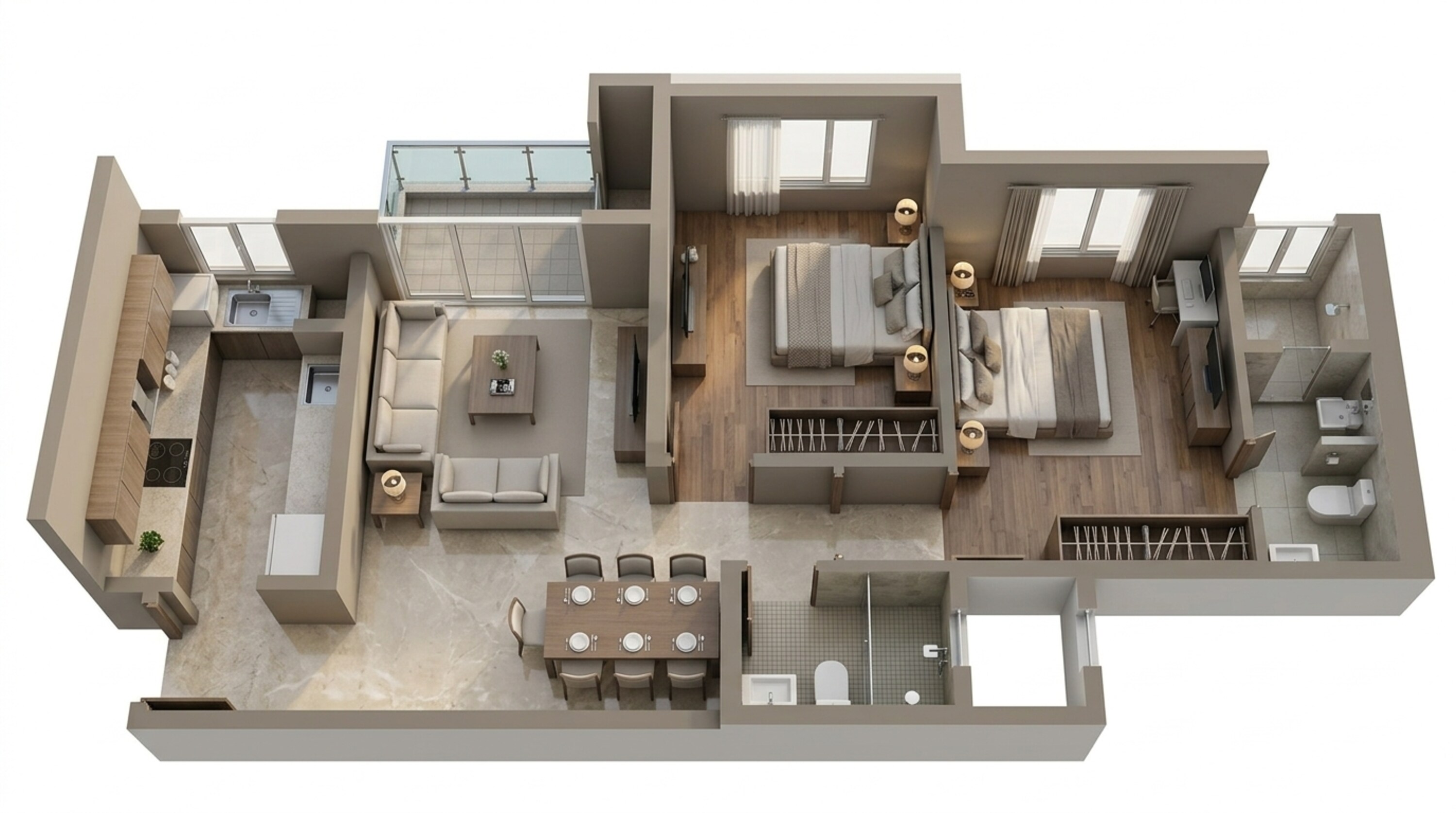 Floor plan of 2 BHK 668 Sq. Ft. Apartment in Kalpataru Srishti Sector 2A, Thane