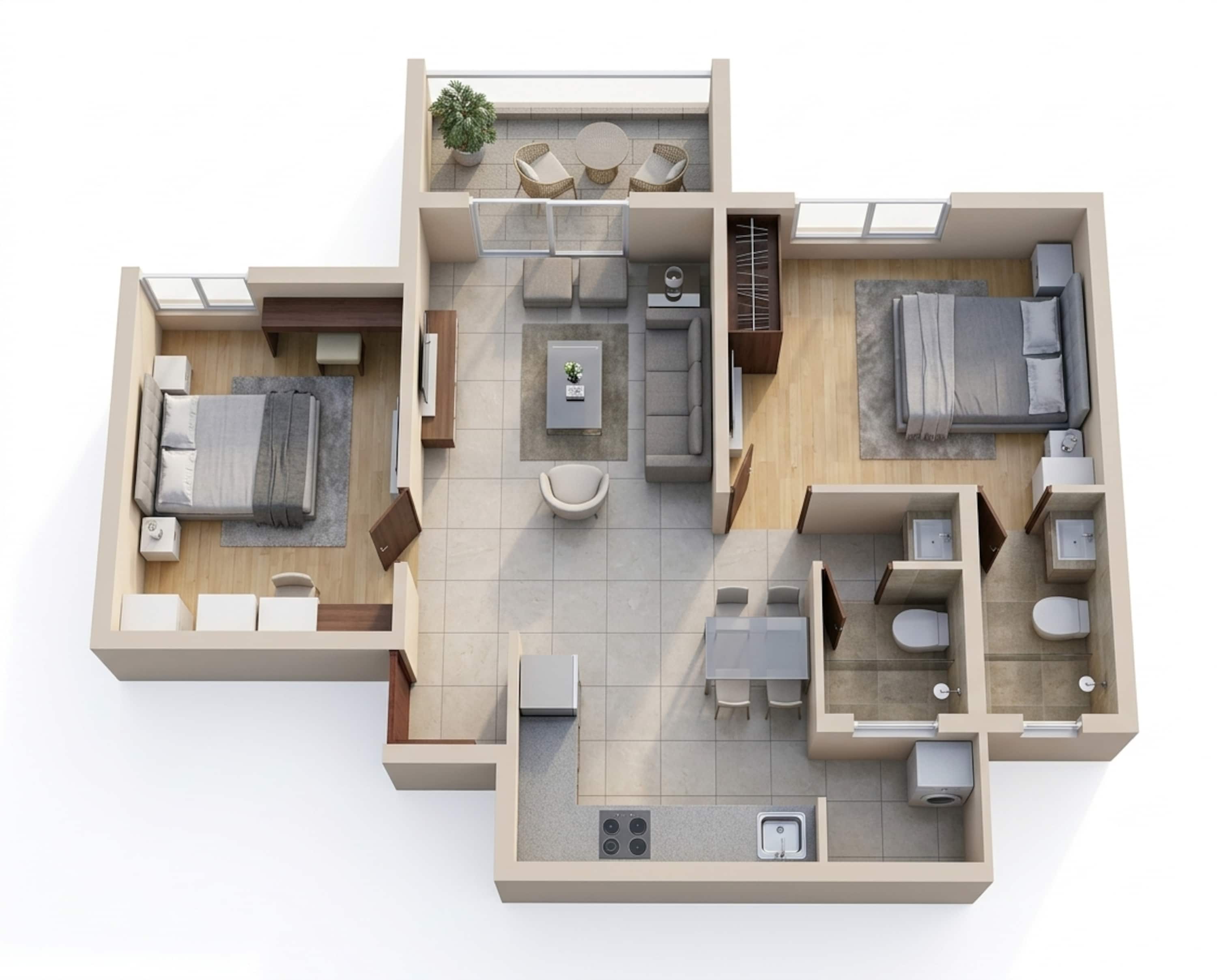 Floor plan of 2 BHK 689 Sq. Ft. Apartment in Rohan Ananta Phase 1, Pune