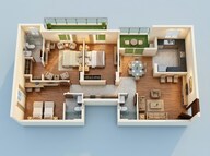 Floor plan of 3 BHK 1776 Sq. Ft. Apartment in Ashiana Anmol Phase 3, Gurgaon