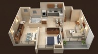 Floor plan of 2 BHK 696 Sq. Ft. Apartment in Mantra Codename Benchmark, Pune