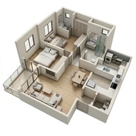 Floor plan of 2 BHK 708 Sq. Ft. Apartment in Mantra Codename Benchmark, Pune