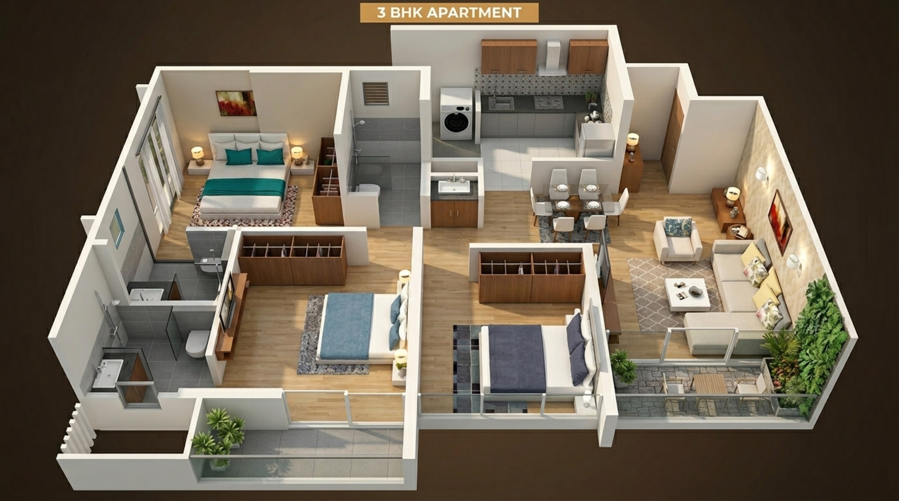 Floor plan of 3 BHK 862 Sq. Ft. Apartment in Mantra Codename Benchmark, Pune