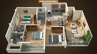 Floor plan of 3 BHK 862 Sq. Ft. Apartment in Mantra Codename Benchmark, Pune