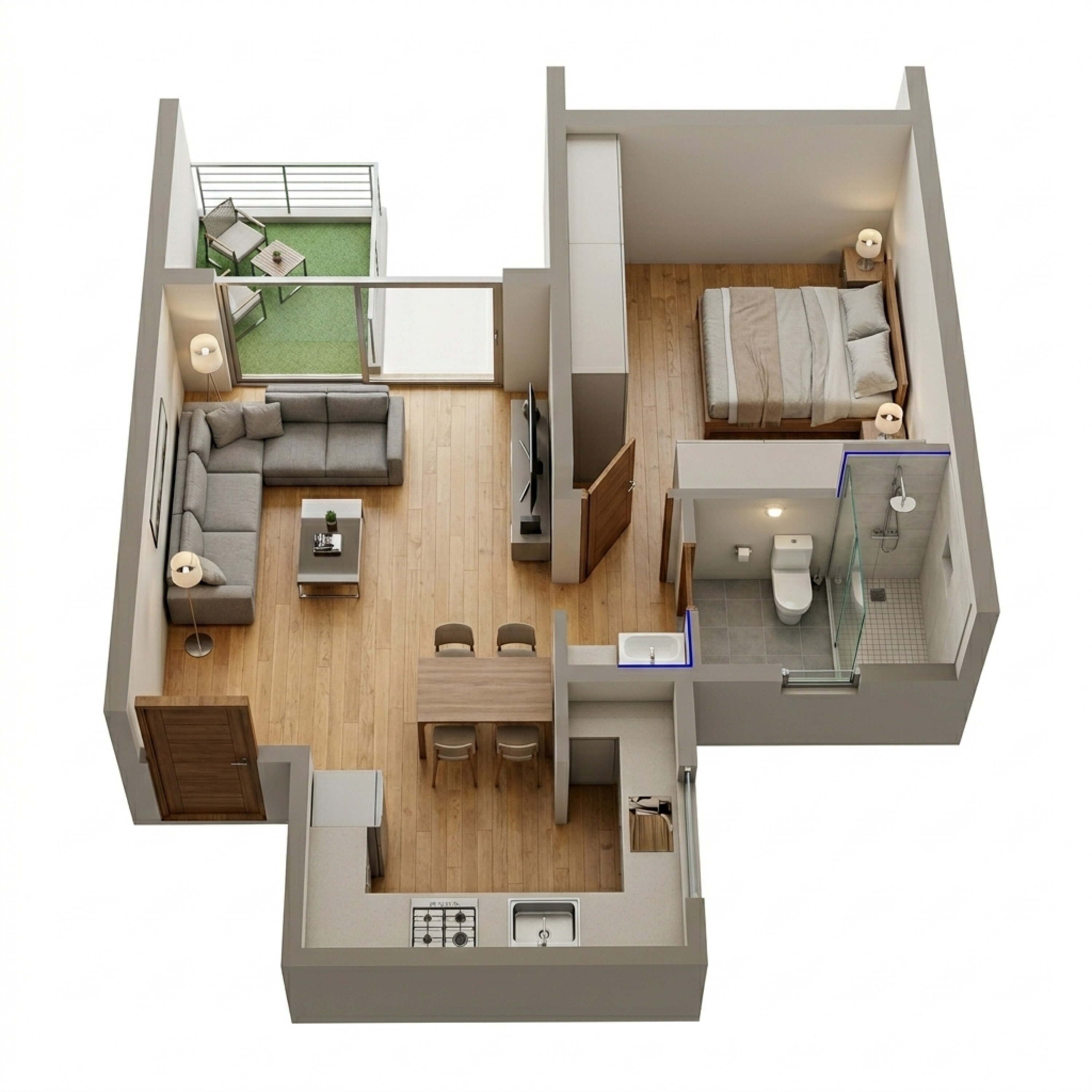 Floor plan of 1 BHK 450 Sq. Ft. Apartment in VTP Leonara, Pune