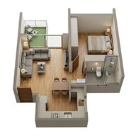 Floor plan of 1 BHK 450 Sq. Ft. Apartment in VTP Leonara, Pune