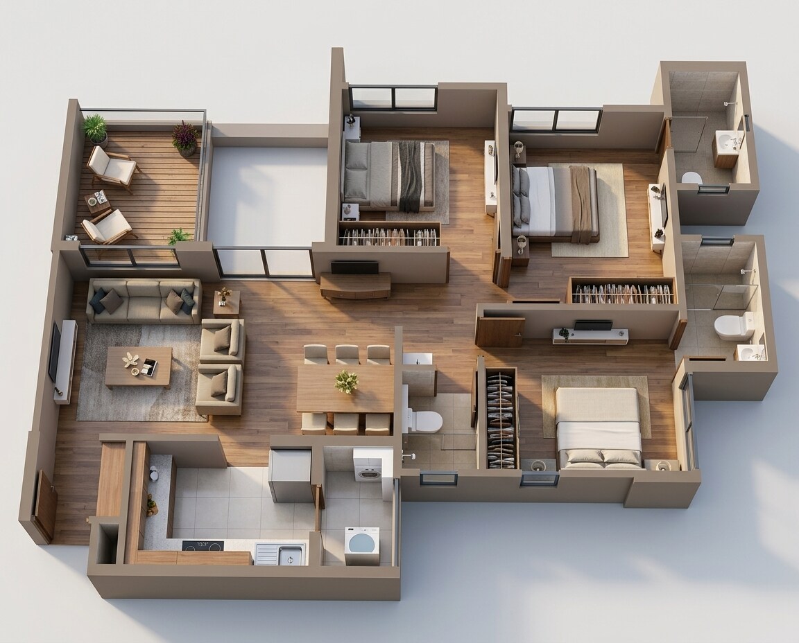 Floor plan of 3 BHK 787 Sq. Ft. Apartment in Shapoorji Pallonji Sensorium Elation, Pune