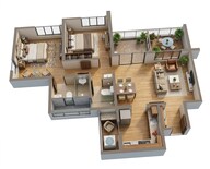 Floor plan of 2 BHK 654 Sq. Ft. Apartment in Shapoorji Pallonji Sensorium Vista, Pune