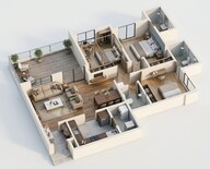 Floor plan of 3 BHK 787 Sq. Ft. Apartment in Shapoorji Pallonji Sensorium Vista, Pune