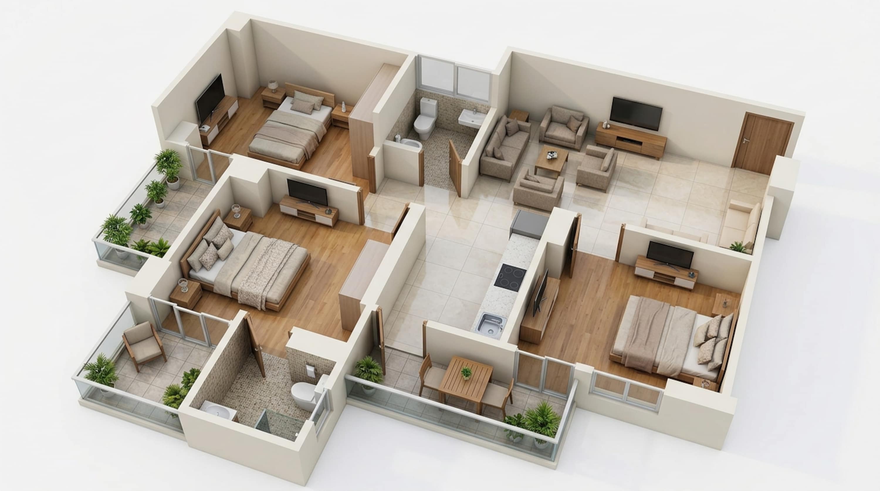 Floor plan of 3 BHK 723 Sq. Ft. Apartment in Conscient Habitat 102, Gurgaon