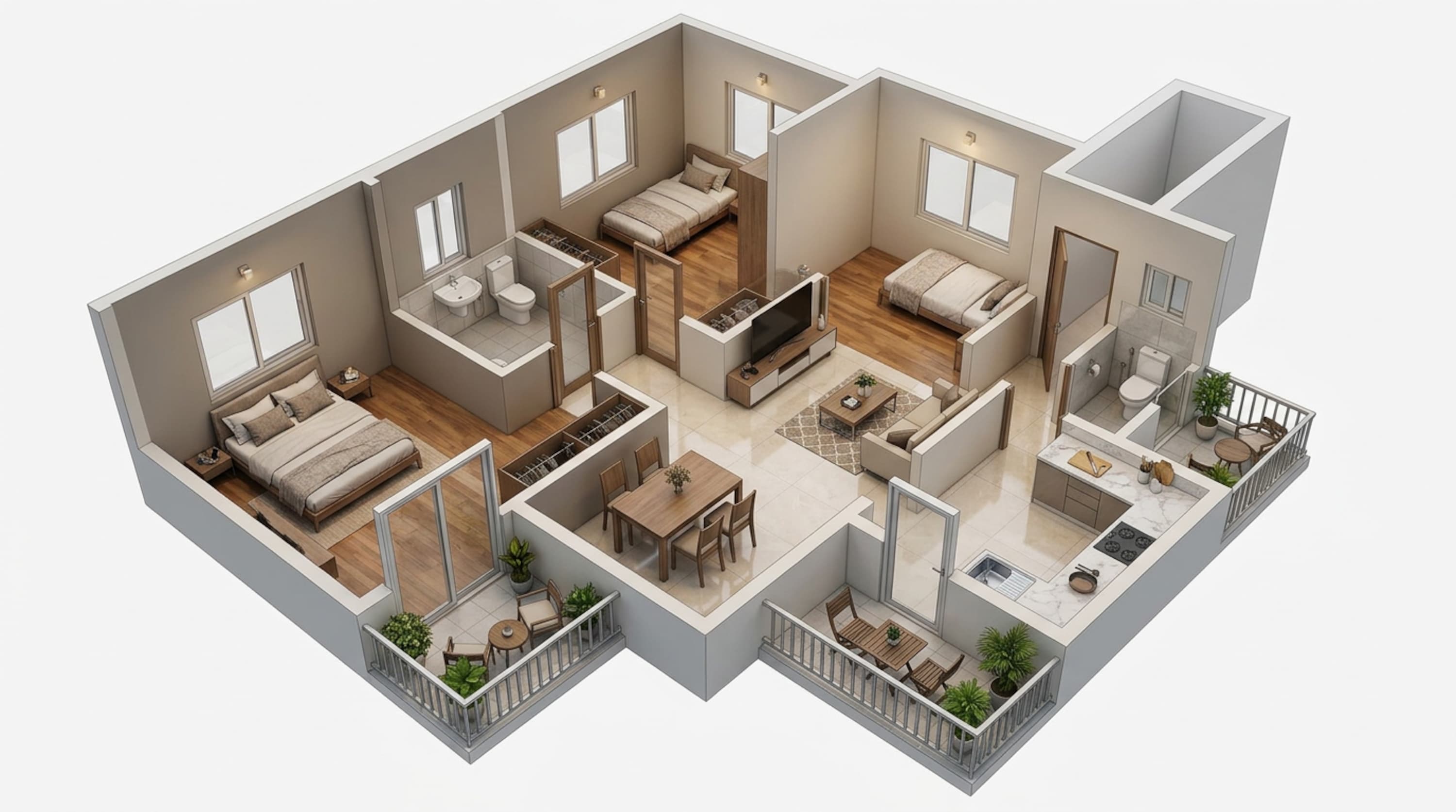 Floor plan of 3 BHK 745 Sq. Ft. Apartment in Conscient Habitat 102, Gurgaon