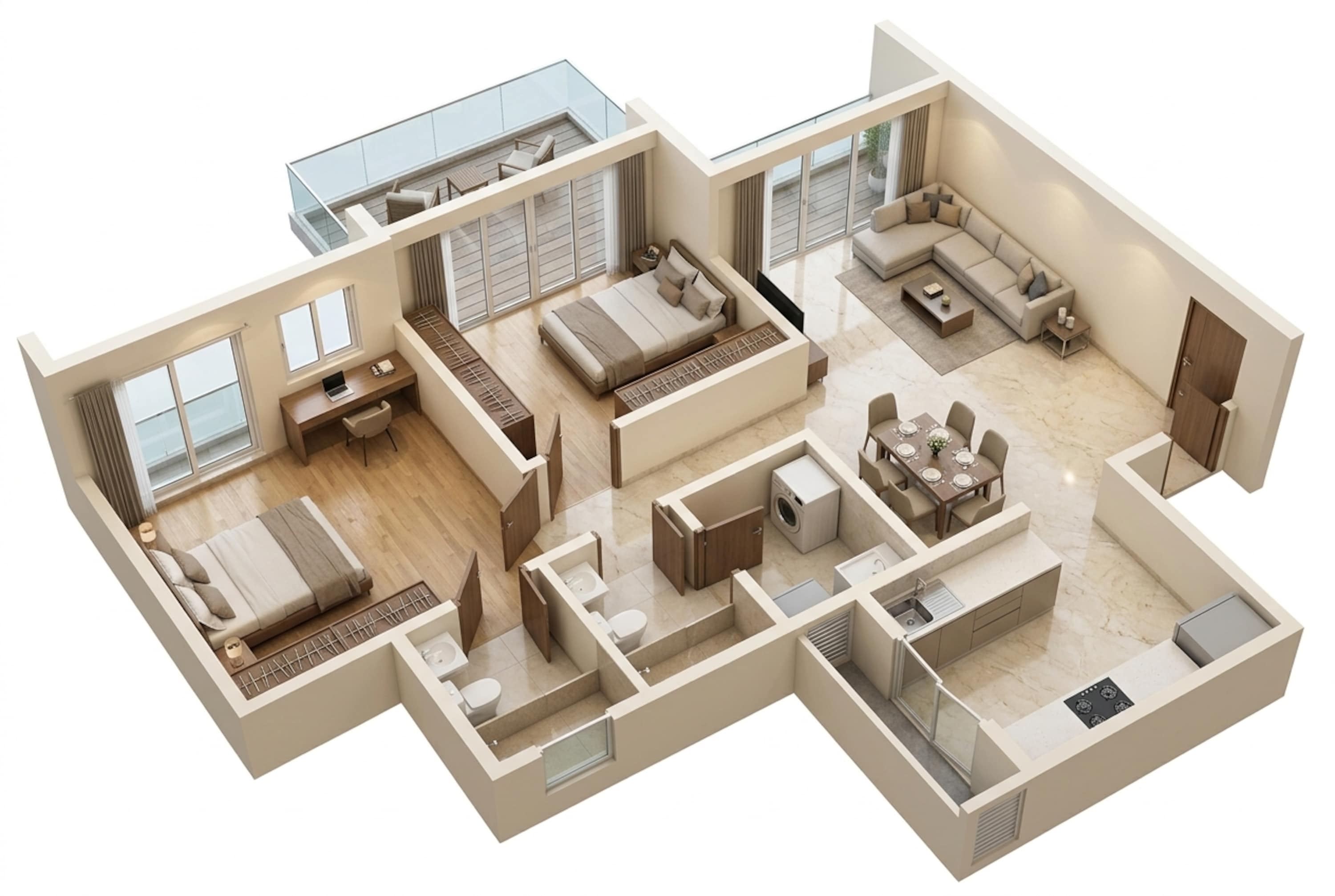 Floor plan of 2 BHK 800 Sq. Ft. Apartment in Godrej Bayview Vashi, Navi Mumbai