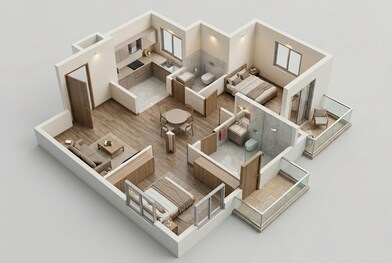 Floor plan of 2 BHK 897 Sq. Ft. Apartment in Srijan Solus, Kolkata