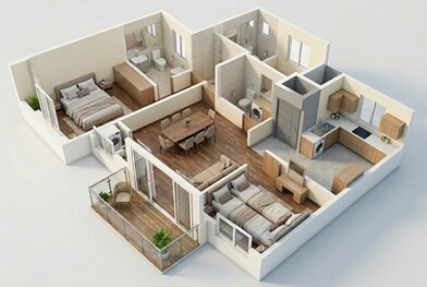 Floor plan of 3 BHK 1094 Sq. Ft. Apartment in Srijan Solus, Kolkata