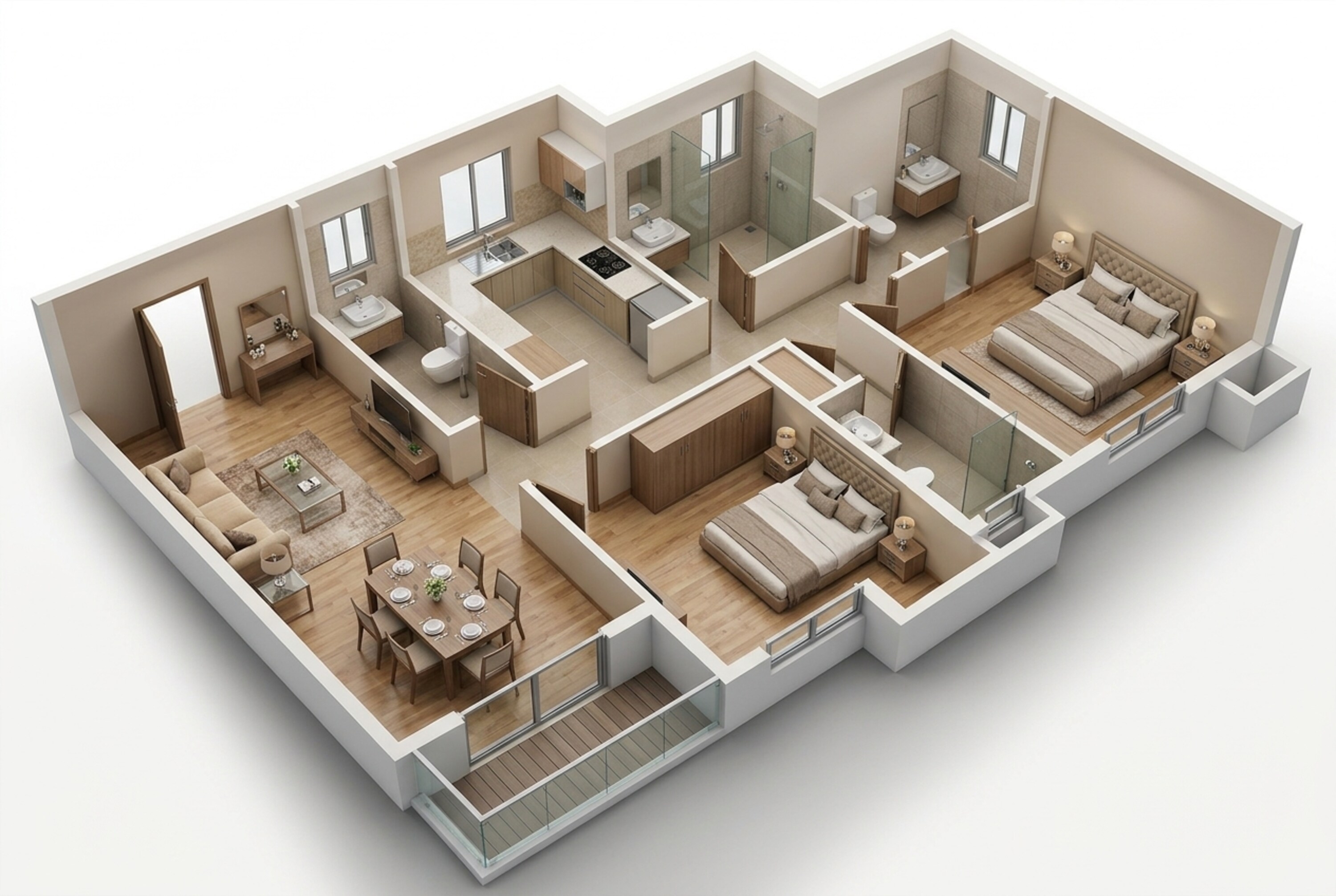 Floor plan of 3 BHK 1337 Sq. Ft. Apartment in Srijan Solus, Kolkata