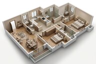 Floor plan of 3 BHK 1337 Sq. Ft. Apartment in Srijan Solus, Kolkata
