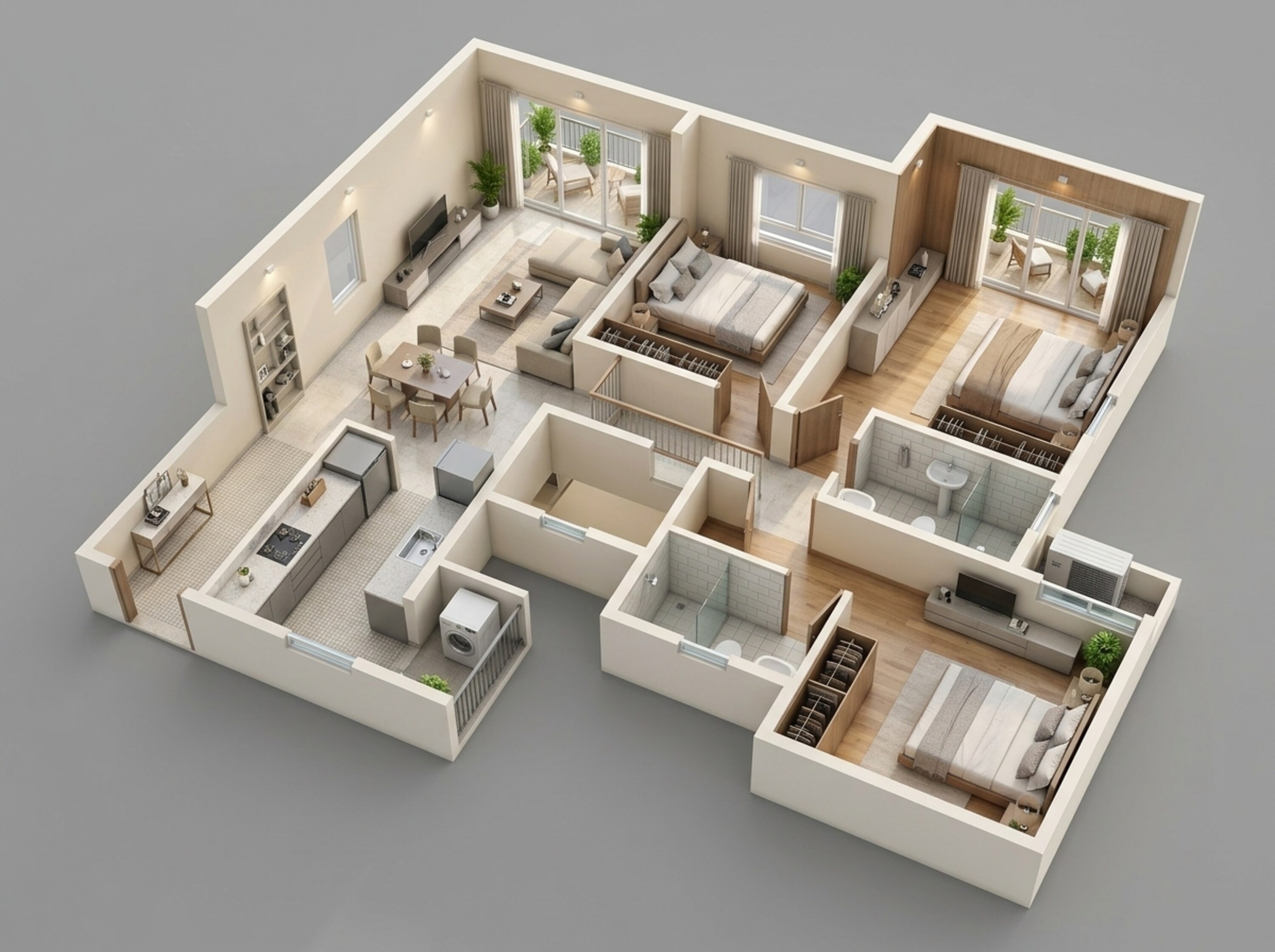 Floor plan of 3 BHK 1344 Sq. Ft. Apartment in Godrej Orchard, Kolkata