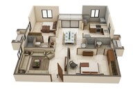 Floor plan of 2 BHK 1310 Sq. Ft. Apartment in Aparna Sarovar, Hyderabad