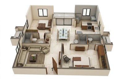 Floor plan of 2 BHK 1310 Sq. Ft. Apartment in Aparna Sarovar, Hyderabad