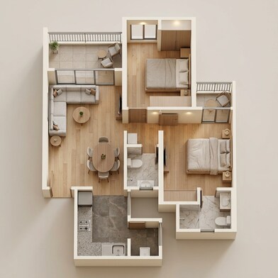 Floor plan of 2 BHK 571 Sq. Ft. Apartment in Rama Krystal One, Pune