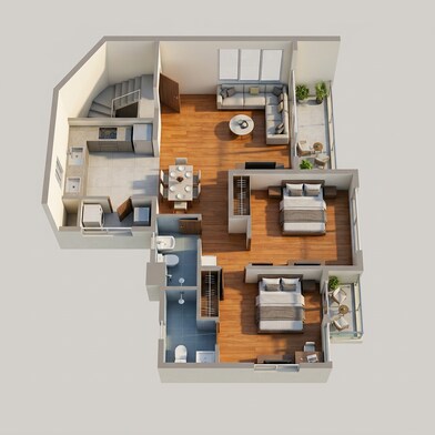 Floor plan of 2 BHK 616 Sq. Ft. Apartment in Rama Krystal One, Pune