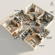 Floor plan of 3 BHK 1518 Sq. Ft. Apartment in Assetz 22 And Crest, Bangalore