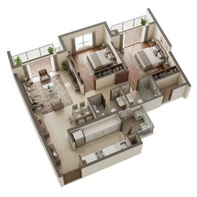 Floor plan of 2 BHK 1100 Sq. Ft. Apartment in Godrej Woods Regia, Noida